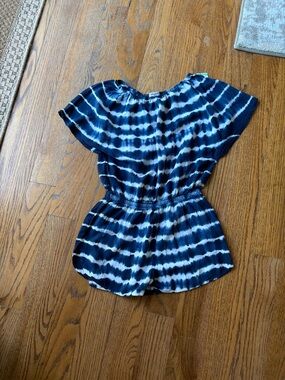 Splendid Navy and White Tie-Dye Short Sleeve Tunic Romper